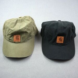2 Carhartt Canvas Baseball Cap Adjustable Hat Olive Green Black Casual Workwear